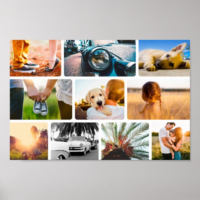 10 Photo Collage Template White Frame Poster (Front)