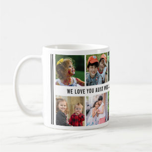 10 Photo Collage We Love You Aunt Black White   Coffee Mug