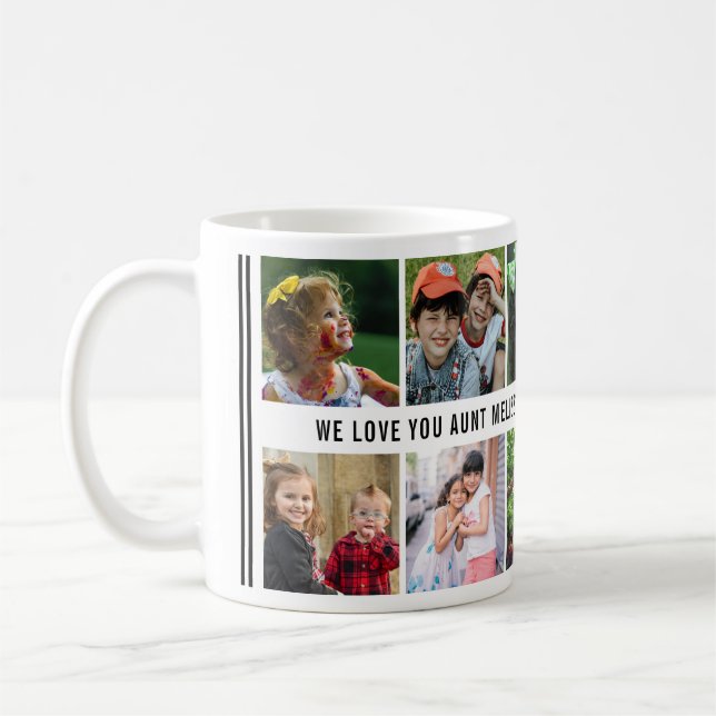 10 Photo Collage We Love You Aunt Black White   Coffee Mug (Left)