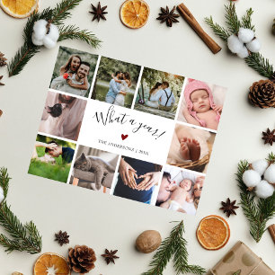 10 Photo Collage What A Year Modern  Holiday Postcard
