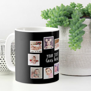 10 Photo Collage With Personalised Text Black Coffee Mug