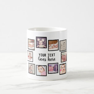10 Photo Collage With Personalised Text White Coffee Mug