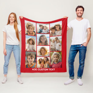 10 Photo Collage with Simple Text Fleece Blanket