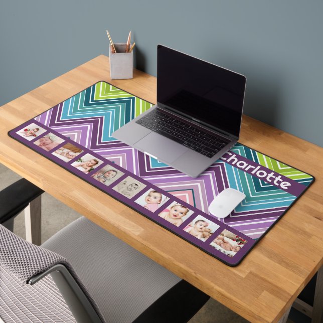 10 Photo Colourful ZigZag Personalised  Desk Mat (Office 2)