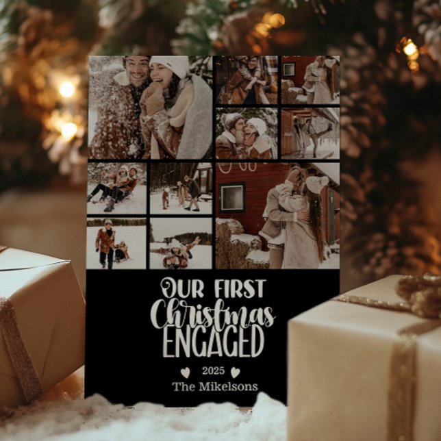 10 Photo Minimalist First Christmas Engaged Holiday Card (Creator Uploaded)