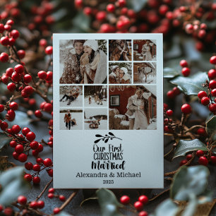 10 Photo Minimialist Our First Christmas Married Holiday Card