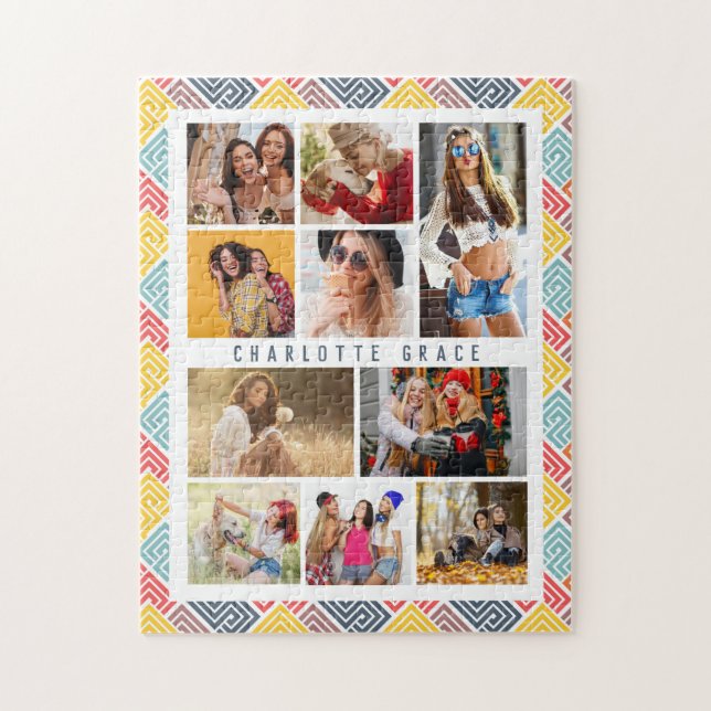 10 Photo Modern Colourful Abstract Geometric Name Jigsaw Puzzle (Vertical)