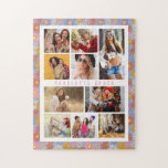10 Photo Modern Trendy Hippie Floral Stylish Name Jigsaw Puzzle<br><div class="desc">10 Photo Modern Trendy Hippie Floral Stylish Name Jigsaw Puzzle features ten of your favourite pictures for an easy and quick DIY add your own photo collage. Personalise with your name and surrounded with a retro hippie colourful floral pattern. Makes a perfect gift for Christmas, birthdays, Mother's Day, sisters, best...</div>