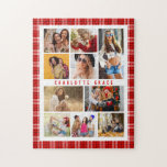10 Photo Modern Trendy Red Plaid Stylish Name Jigsaw Puzzle<br><div class="desc">10 Photo Modern Trendy Red Plaid Stylish Name Jigsaw Puzzles features ten of your favourite pictures for an easy and quick DIY add your own photo collage. Personalise with your name and surrounded with a red plaid pattern. Makes a perfect gift for Christmas, birthdays, Mother's Day, sisters, best friends and...</div>