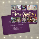10 Photo Purple Merry Christmas Modern Collage Foil Holiday Card<br><div class="desc">Send stylish joyful greetings and share 10 of your favourite pictures with a custom photo collage purple and gold foil holiday card. All text on this template is simple to personalise to include any wording, such as Merry Christmas, Happy Holidays, Seasons Greetings, New Year Cheers etc. (IMAGE PLACEMENT TIP: An...</div>
