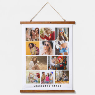 10 Photo Simple Modern Minimal Black Stylish Name Hanging Tapestry