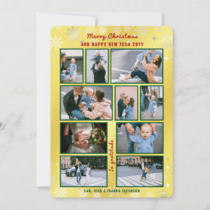 10 Photos Collage Cute Elegant Golden Personalised Holiday Card