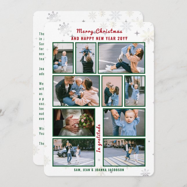 10 Photos Collage Letter Cute Elegant Personalised Holiday Card (Front/Back)