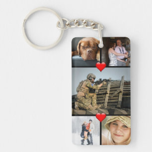 10 Photos Family Collage Hearts Personalised Key Ring