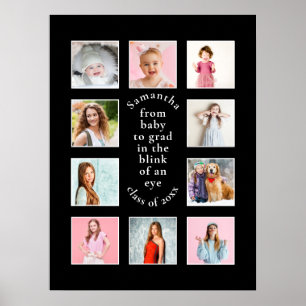 10 Photos From Baby to Grad Name Year Black Poster