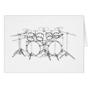 10 Piece Drum Kit: Black & White Drawing: