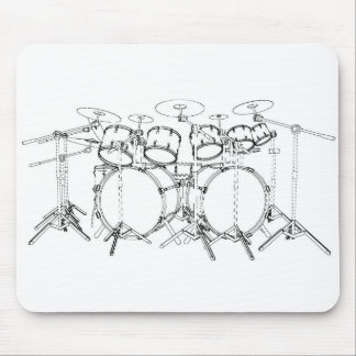 10 Piece Drum Kit: Black & White Drawing: Mouse Mat