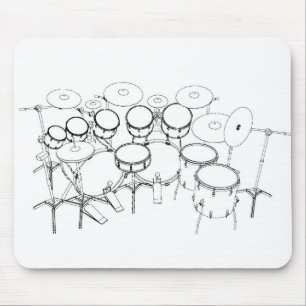 10 Piece Drum Kit: Black & White Drawing: Mouse Mat