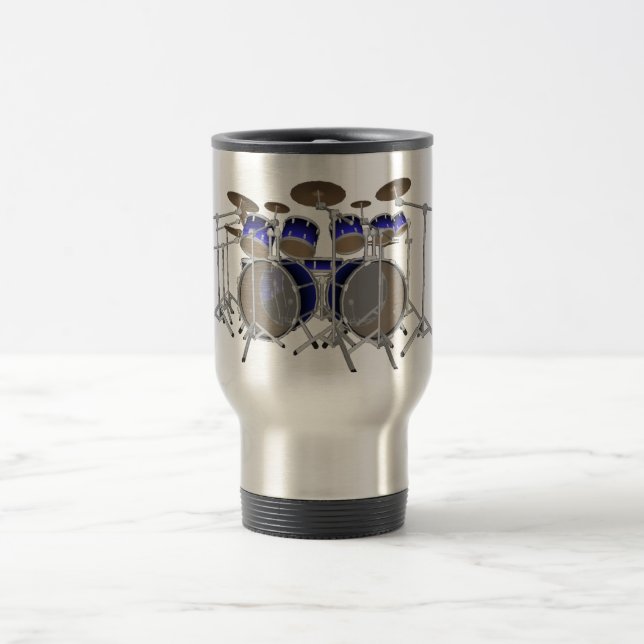 10 Piece Drum Kit: Blue Gradient: Travel Mug (Center)