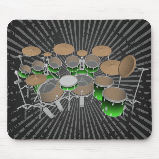 10 Piece Drum Kit: Green Gradient: Drums Mousepad (Front)