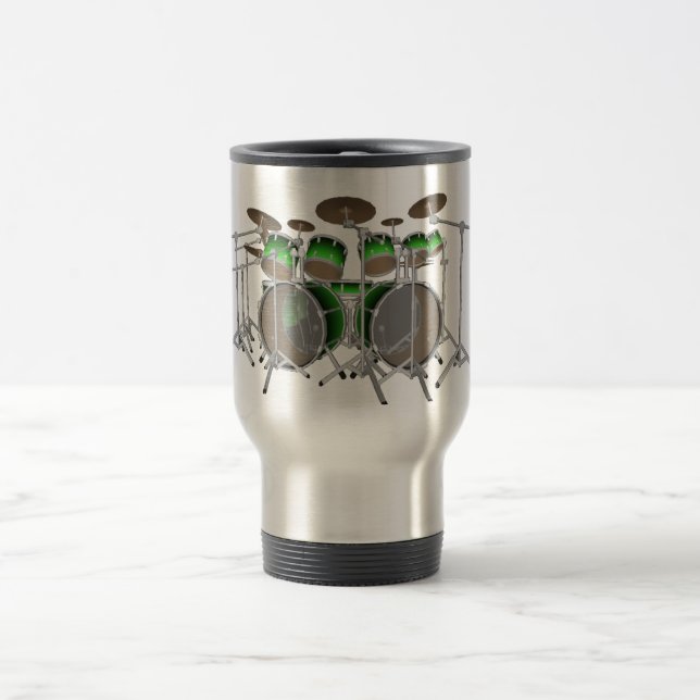10 Piece Drum Kit: Green Gradient: Travel Mug (Center)