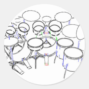 10 Piece Drum Kit: Marker Drawing: Classic Round Sticker