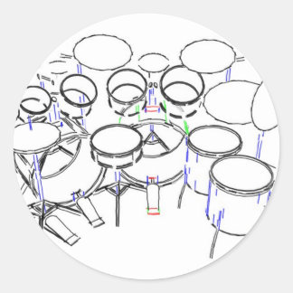 10 Piece Drum Kit: Marker Drawing: Classic Round Sticker
