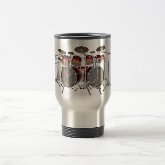 10 Piece Drum Kit: Red Gradient: Travel Mug (Center)