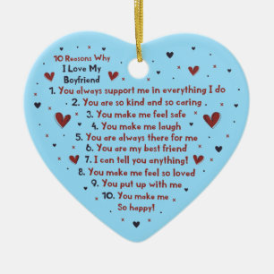 10 REASONS WHY I LOVE YOU GIFT HEART STICKER CERAMIC TREE DECORATION