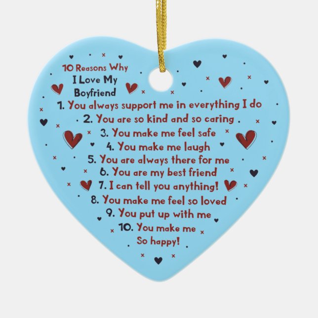 10 REASONS WHY I LOVE YOU GIFT HEART STICKER CERAMIC TREE DECORATION (Front)