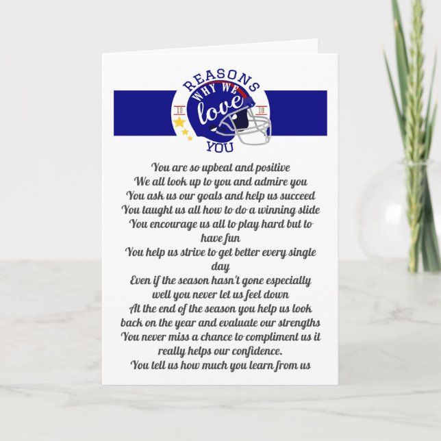 10 reasons why we love football fan sport coach card (Front)