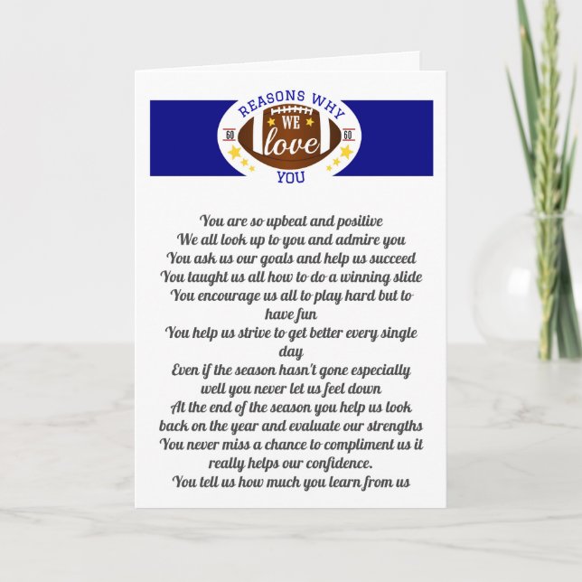 10 reasons why we love football fan sports coach card (Front)