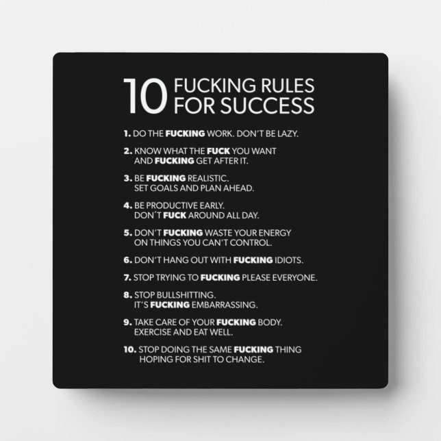 10 Rules For Success - Motivational Plaque (Front)