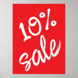 10% Sale Sign, 18x24 Red Sale Poster