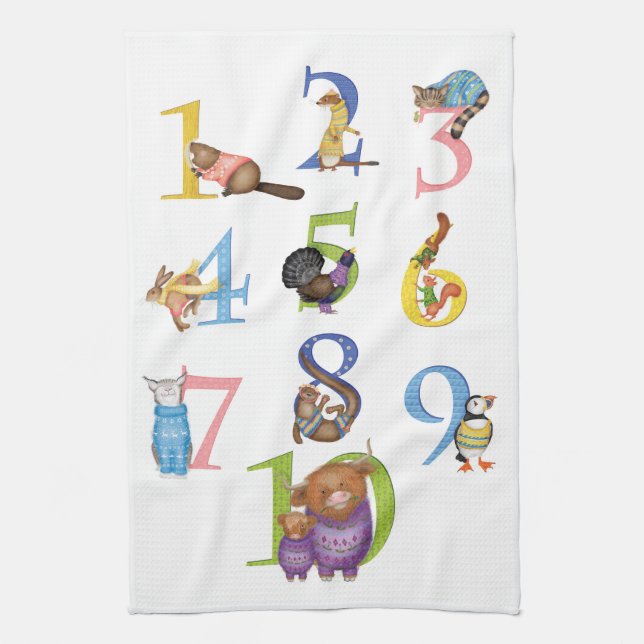 10 Scottish animals kitchen tea towel (Vertical)