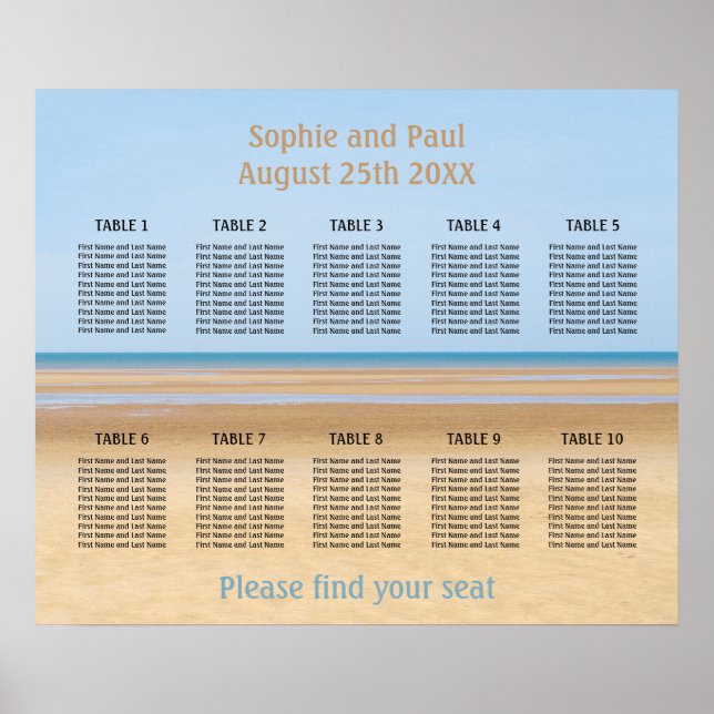 10 Table Beach Wedding Seating Chart (Front)