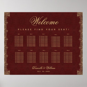 10 Table Burgundy Gold Vintage Red Seating Chart