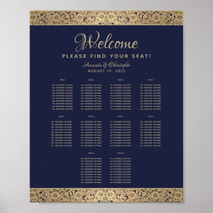 10 Table Navy Blue Wedding Seating Chart Gold Rose