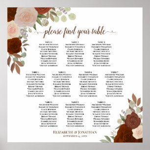 10 Table Rust Orange Roses Wedding Seating Chart