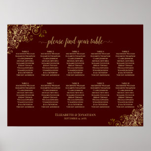 10 Table Wedding Seating Chart Auburn & Lacy Gold