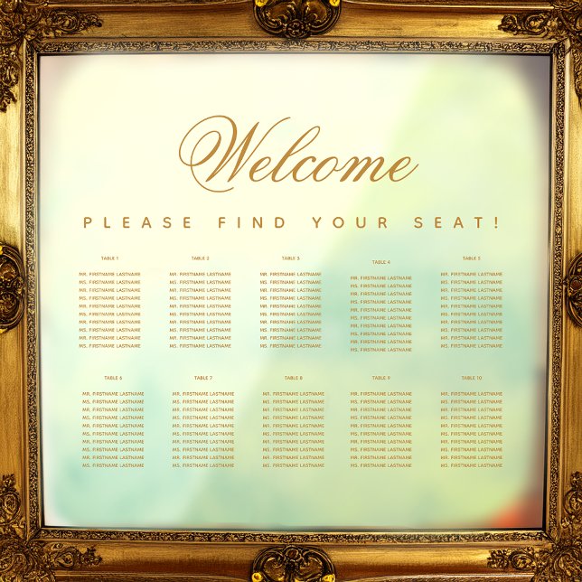 10 Tables Gold Transparent Seating Chart Window Cling (Creator Uploaded)