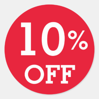 10% Ten Percent OFF discount sale white red Classic Round Sticker