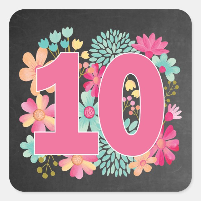 10 Ten Years Decade 10th Birthday Party Stickers (Front)