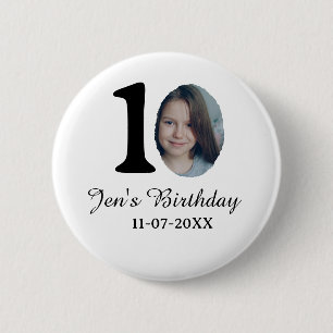 10 th birthday photo bold letter kids name date st 6 cm round badge