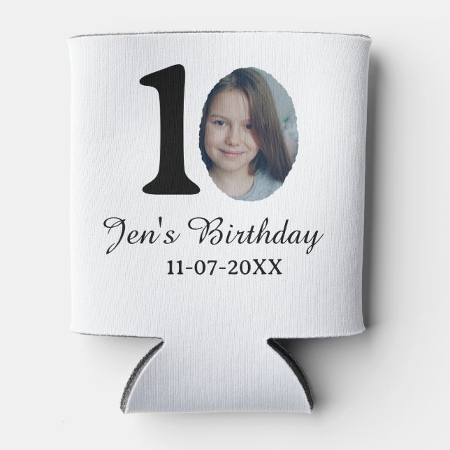 10 th birthday photo bold letter kids name date st can cooler (Front)