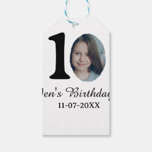 10 th birthday photo bold letter kids name date st gift tags