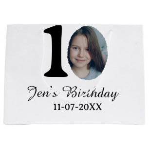 10 th birthday photo bold letter kids name date st large gift bag