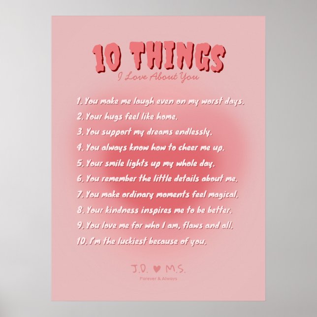 10 Things I Love About You - Personalised Poster (Front)