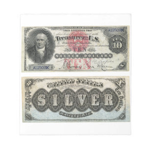 $10 U.S. Banknote Silver Certificate 1878 Notepad