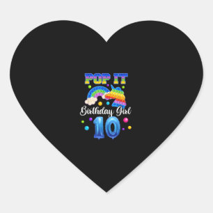 10 Unicorn Birthday Shirt For Girls, Pop It 10th B Heart Sticker